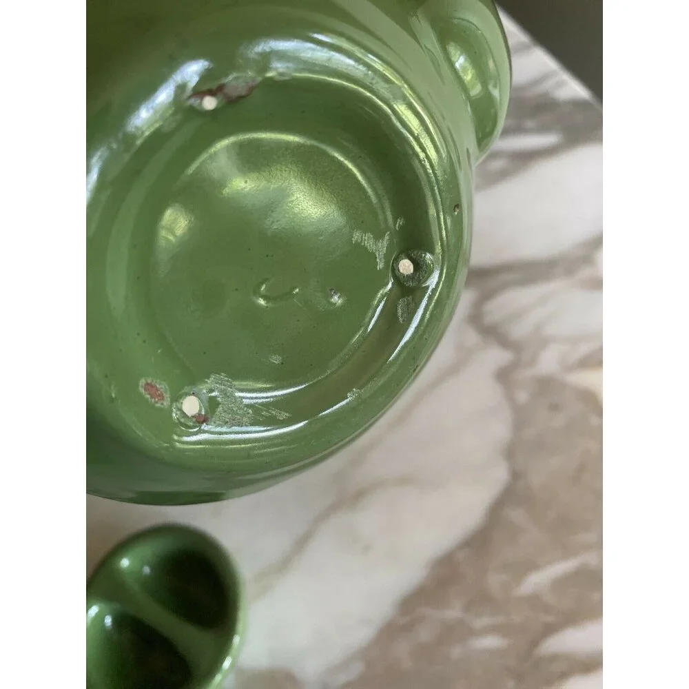 Vintage Green Ceramic Teapot‎ Lid 2-Cup Capacity Mid-Century Design